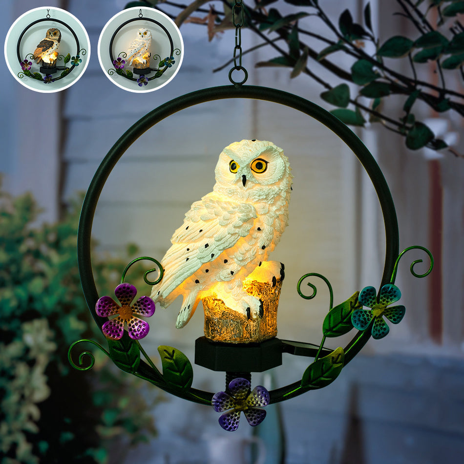Orelli Lightings Owl Solar Garden Lamp, Resin Hanging Wind Chime for Outdoor Decor
