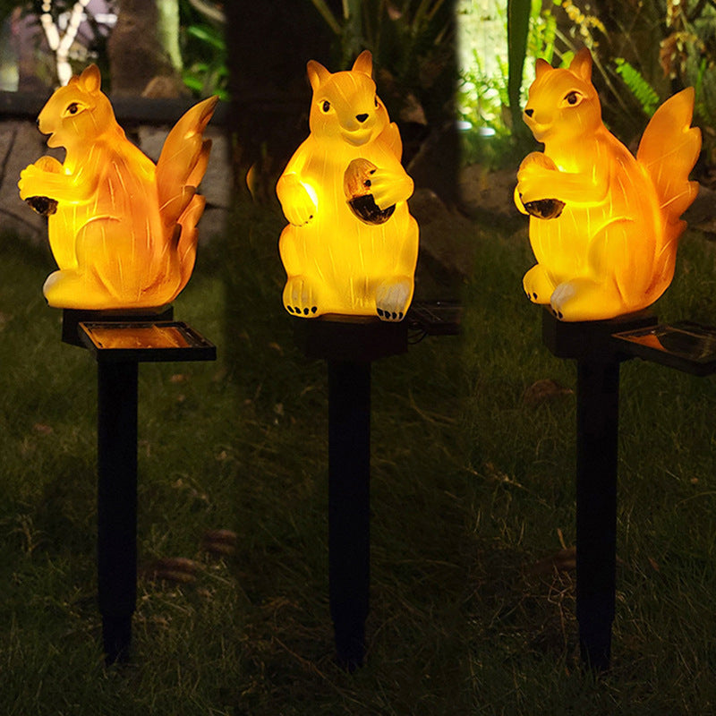 Orelli Lightings Solar LED Squirrel Stake Light, Waterproof Resin for Garden and Lawn Decor