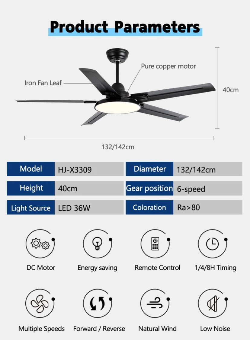 Modern Ventilation Fans Home, Hotel Remote Control Ceiling Fan Living Room, Dining Room, Bedroom Ceiling fan Light