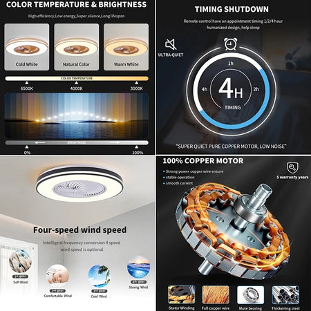 Modern Ventilation Fans DC Motor 6-Speeds Living Room Remote Control Ceiling Fan Light