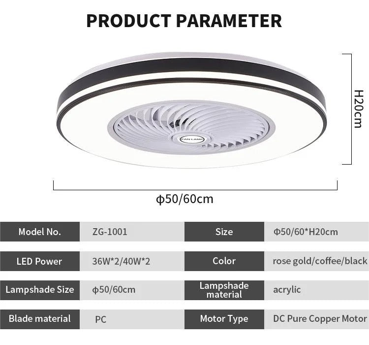 Modern Ventilation Fans DC Motor 6-Speeds Living Room Remote Control Ceiling Fan Light