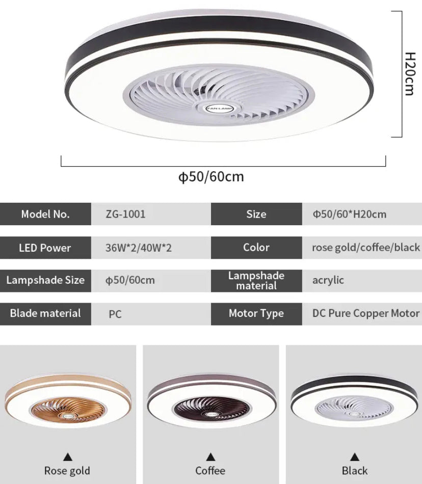 Modern Ventilation Fans DC Motor 6-Speeds Living Room Remote Control Ceiling Fan Light