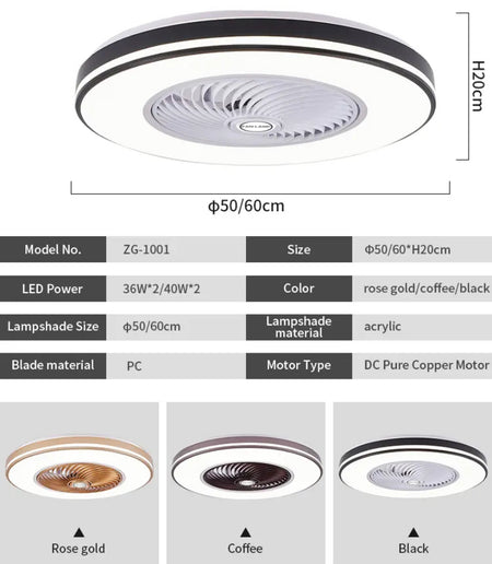 Modern Ventilation Fans DC Motor 6-Speeds Living Room Remote Control Ceiling Fan Light