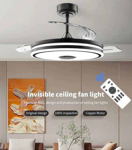 Modern Ventilation Fans Bedroom, Dining Room Bluetooth Speaker LED Ceiling Fan 42 Inch Remote Control