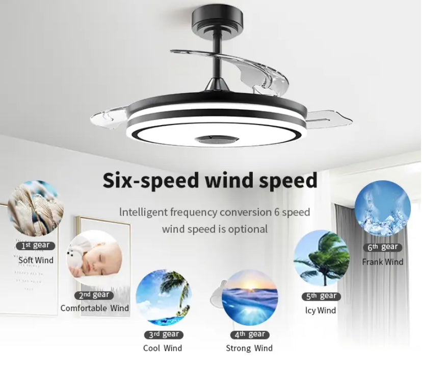 Modern Ventilation Fans Bedroom, Dining Room Bluetooth Speaker LED Ceiling Fan 42 Inch Remote Control