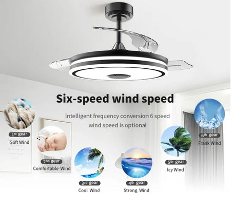Modern Ventilation Fans Bedroom, Dining Room Bluetooth Speaker LED Ceiling Fan 42 Inch Remote Control