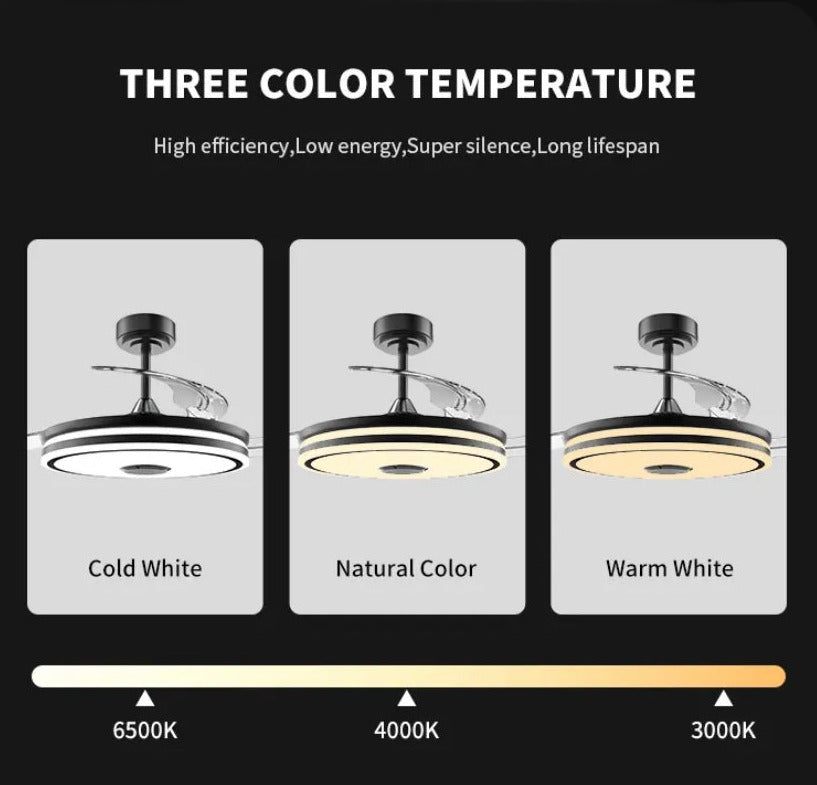 Modern Ventilation Fans Bedroom, Dining Room Bluetooth Speaker LED Ceiling Fan 42 Inch Remote Control