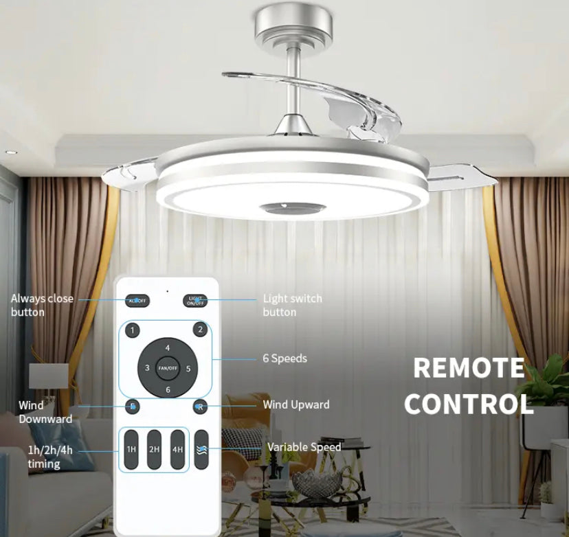 Modern Ventilation Fans Bedroom, Dining Room Bluetooth Speaker LED Ceiling Fan 42 Inch Remote Control