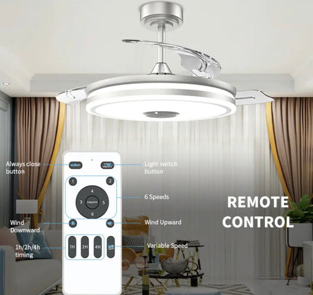 Modern Ventilation Fans Bedroom, Dining Room Bluetooth Speaker LED Ceiling Fan 42 Inch Remote Control