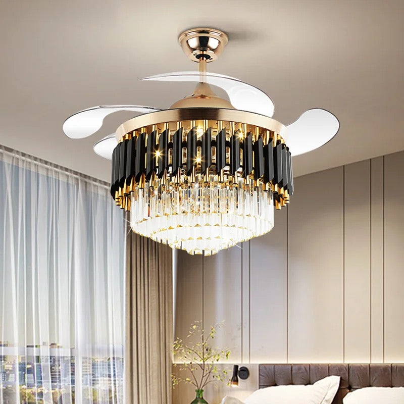 Modern Ventilation Fans Residential Smart Home Decorative Remote Control Gold Rrystal Large Ceiling Led Light Fan