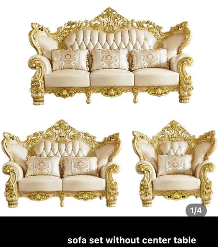 2023 New Arrival Antique European Sofa Baroque Style Classic Design Real Leather Sofa Set