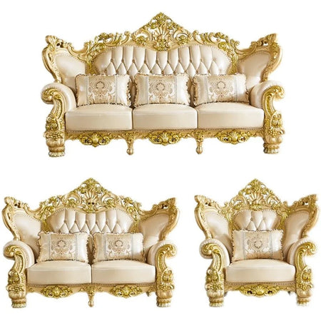 2023 New Arrival Antique European Sofa Baroque Style Classic Design Real Leather Sofa Set