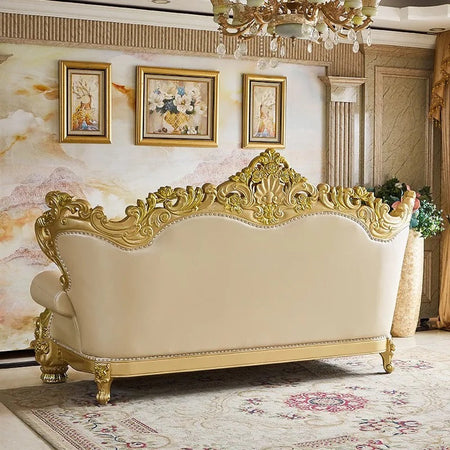 2023 New Arrival Antique European Sofa Baroque Style Classic Design Real Leather Sofa Set
