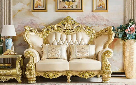 2023 New Arrival Antique European Sofa Baroque Style Classic Design Real Leather Sofa Set
