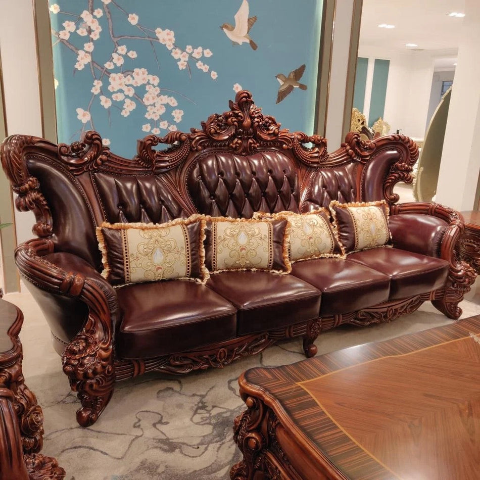 2023 New Hand Carved Sofa Set Baroque Design Leather Furniture Living Room Antique Sofa