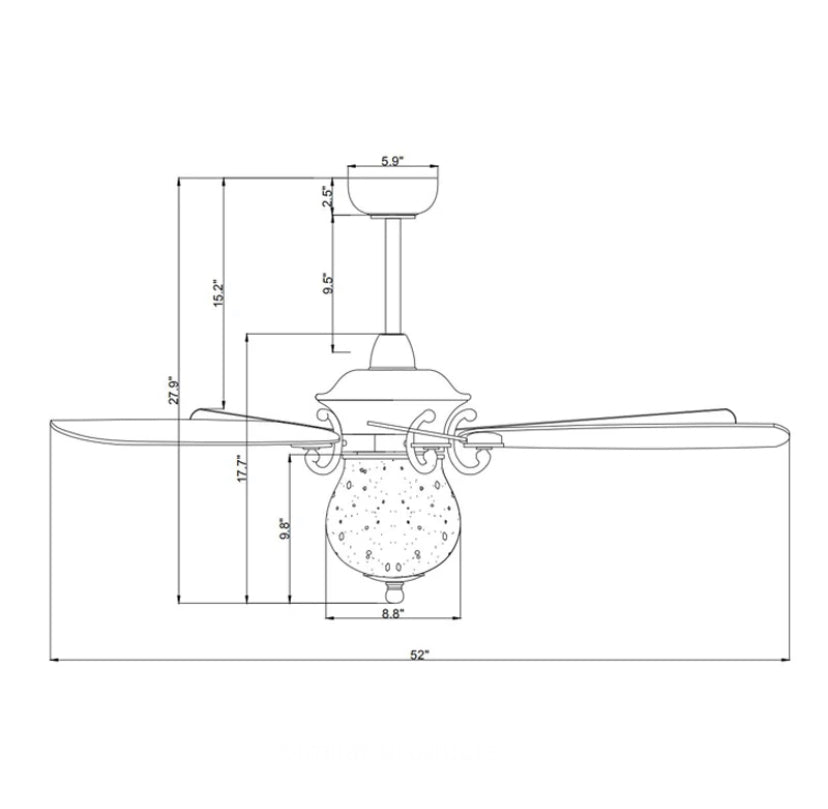 Modern Ventilation Fans Indoor Home, Living Room, Bedroom, Dining Room 52 Inch Ceiling Fan Crystal Ceiling Fan Light