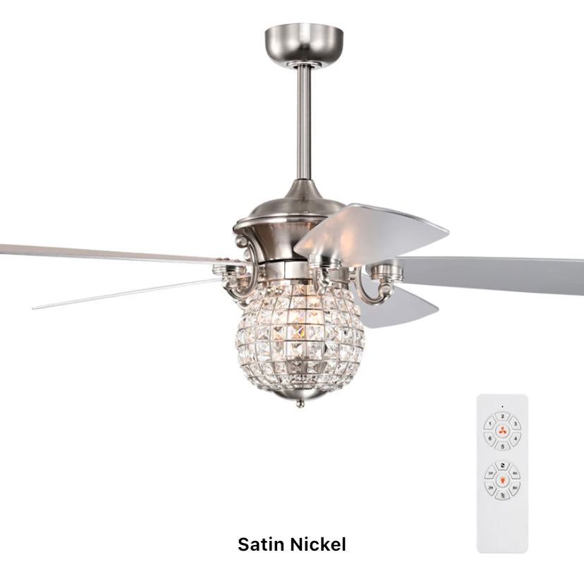 Modern Ventilation Fans Indoor Home, Living Room, Bedroom, Dining Room 52 Inch Ceiling Fan Crystal Ceiling Fan Light