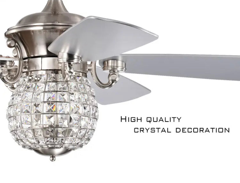 Modern Ventilation Fans Indoor Home, Living Room, Bedroom, Dining Room 52 Inch Ceiling Fan Crystal Ceiling Fan Light