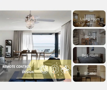 Modern Ventilation Fans Indoor Home, Living Room, Bedroom, Dining Room 52 Inch Ceiling Fan Crystal Ceiling Fan Light