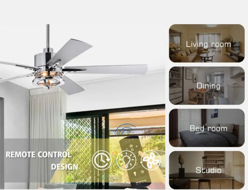 Modern Ceiling Fan Remote Control 52 Inch Ventilation Fan Indoor Dining Room Ceiling Fan With Light