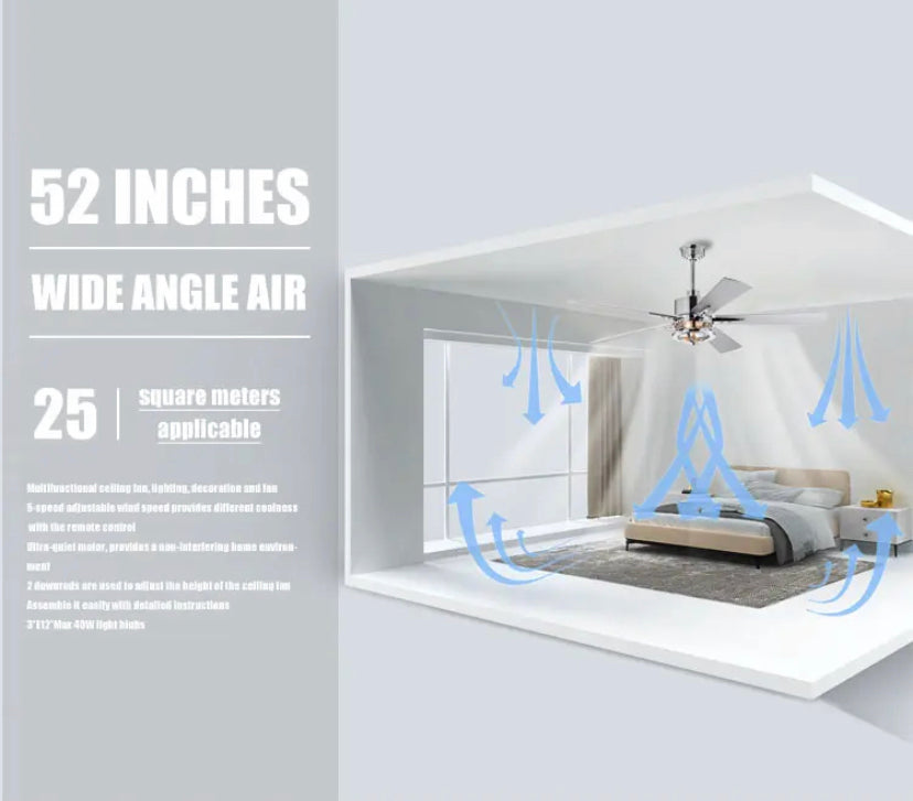Modern Ceiling Fan Remote Control 52 Inch Ventilation Fan Indoor Dining Room Ceiling Fan With Light