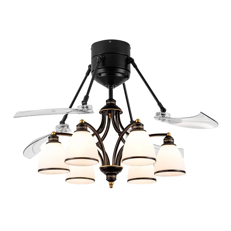 Modern Ventilation Fans Glass 48 Inch European Style Ceiling Light Living Room, Dining Room Remote Control Ceiling Fan Light