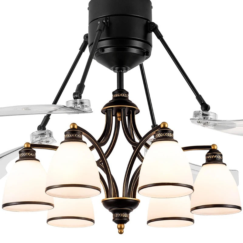 Modern Ventilation Fans Glass 48 Inch European Style Ceiling Light Living Room, Dining Room Remote Control Ceiling Fan Light