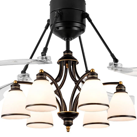 Modern Ventilation Fans Glass 48 Inch European Style Ceiling Light Living Room, Dining Room Remote Control Ceiling Fan Light