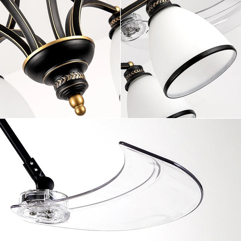 Modern Ventilation Fans Glass 48 Inch European Style Ceiling Light Living Room, Dining Room Remote Control Ceiling Fan Light