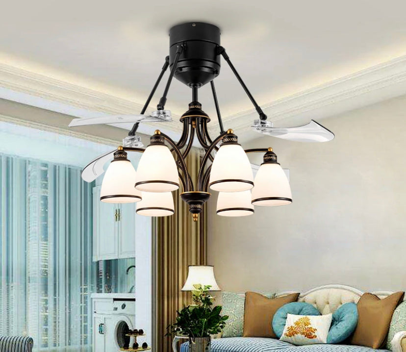 Modern Ventilation Fans Glass 48 Inch European Style Ceiling Light Living Room, Dining Room Remote Control Ceiling Fan Light