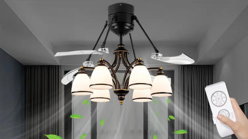 Modern Ventilation Fans Glass 48 Inch European Style Ceiling Light Living Room, Dining Room Remote Control Ceiling Fan Light