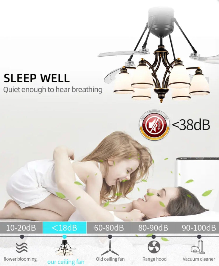 Modern Ventilation Fans Glass 48 Inch European Style Ceiling Light Living Room, Dining Room Remote Control Ceiling Fan Light