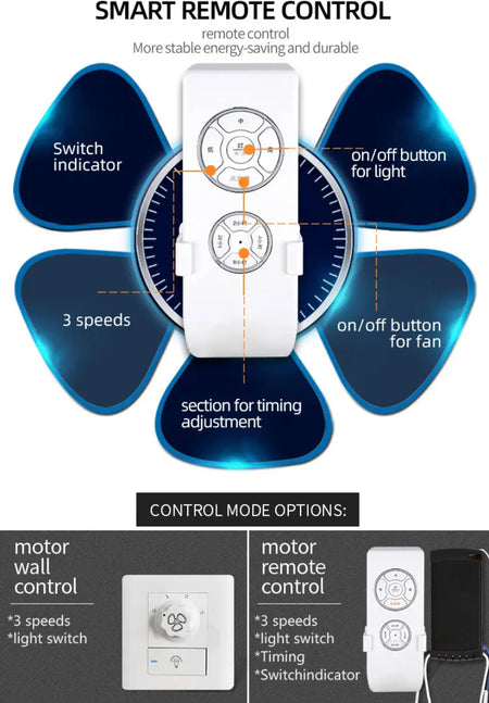 Modern Ventilation Fans Glass 48 Inch European Style Ceiling Light Living Room, Dining Room Remote Control Ceiling Fan Light