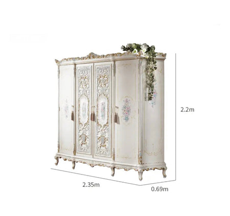 Wardrobe Bedroom Furniture French Luxury Mirrored Baroque Carved Solid Wood Bedroom Furniture