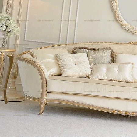 3+2+1 Sofa Set Gold Painted Birch Wood White Sofa Baroque Designs 7 Seater Solid Wood Living Room Furniture