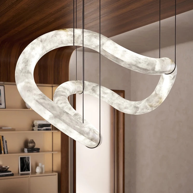Designer Pendant Light Minimalist Infinity Shaped Alabaster Living, Dining Room Luxury Hanging Lights