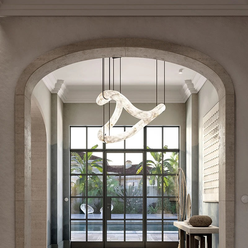 Designer Pendant Light Minimalist Infinity Shaped Alabaster Living, Dining Room Luxury Hanging Lights