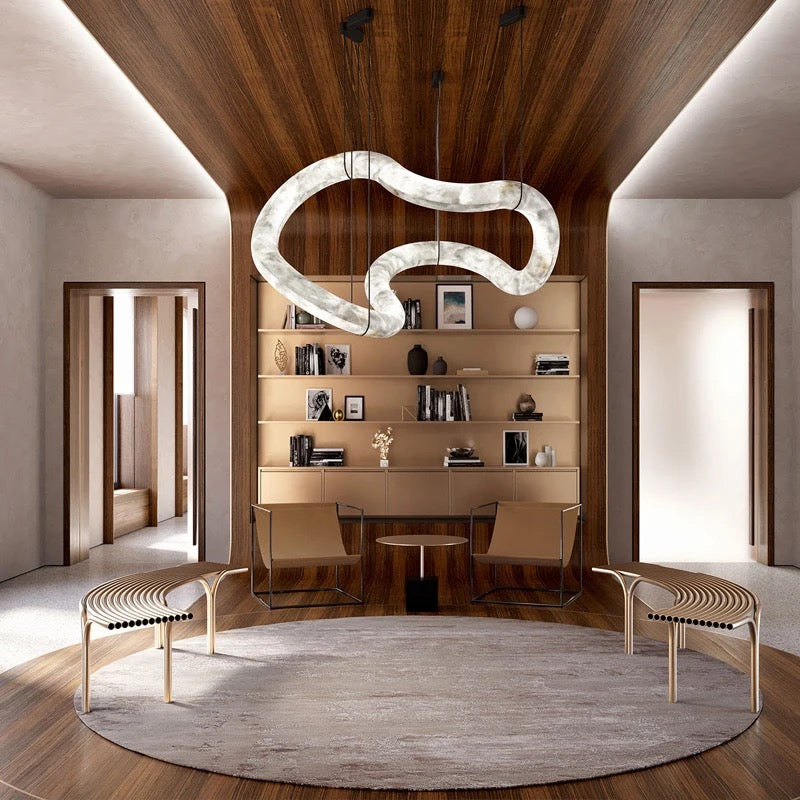 Designer Pendant Light Minimalist Infinity Shaped Alabaster Living, Dining Room Luxury Hanging Lights