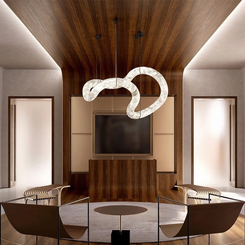 Designer Pendant Light Minimalist Infinity Shaped Alabaster Living, Dining Room Luxury Hanging Lights