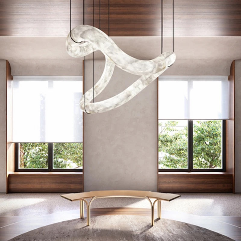 Designer Pendant Light Minimalist Infinity Shaped Alabaster Living, Dining Room Luxury Hanging Lights