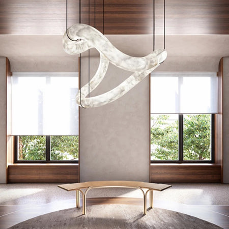 Designer Pendant Light Minimalist Infinity Shaped Alabaster Living, Dining Room Luxury Hanging Lights