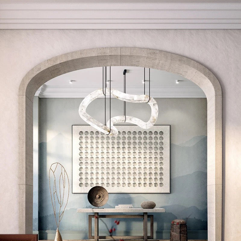 Designer Pendant Light Minimalist Infinity Shaped Alabaster Living, Dining Room Luxury Hanging Lights