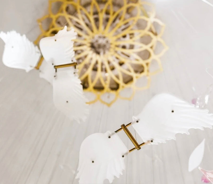 Designer Chandelier Crystal Pink Flower White Butterfly Shape Villa Hotel Lobby Decor Lights