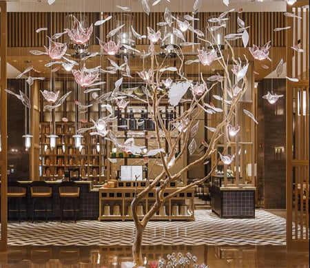 Designer Chandelier Crystal Pink Flower White Butterfly Shape Villa Hotel Lobby Decor Lights