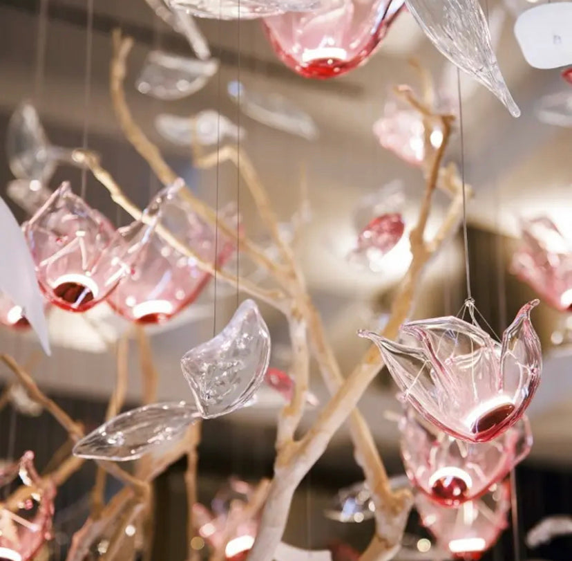 Designer Chandelier Crystal Pink Flower White Butterfly Shape Villa Hotel Lobby Decor Lights