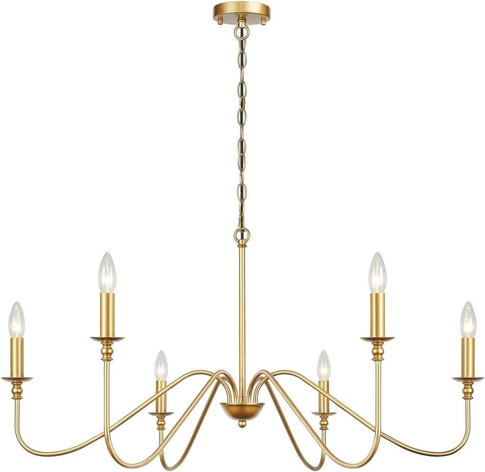 Vintage Chandelier Classic Wagon Gold 6 Lights Dining Room Hanging Lights