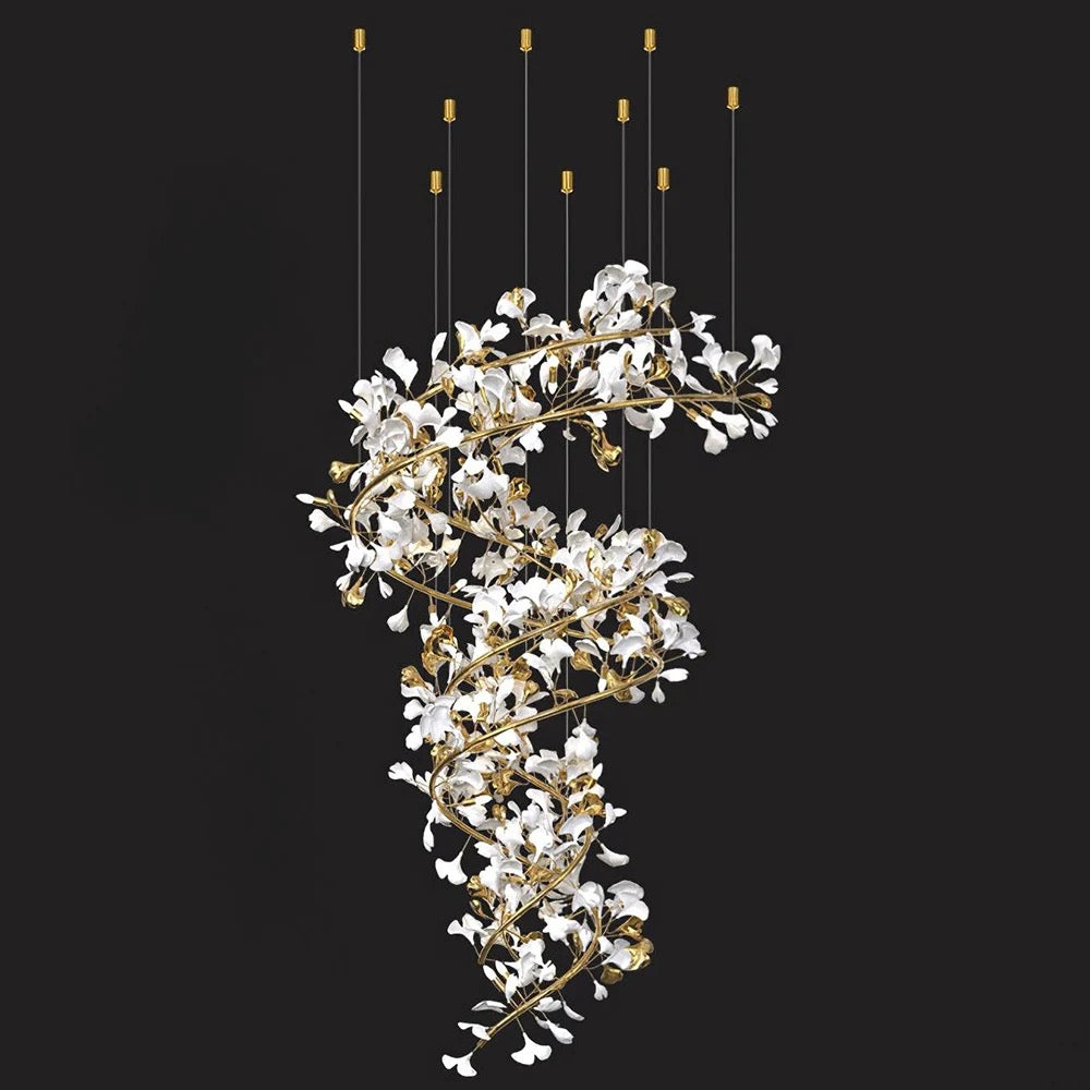 Designer Chandelier Extra Large Tall Ceramic Leaf High Decorative Luxury Loft Hotel, Home Stairs Lights