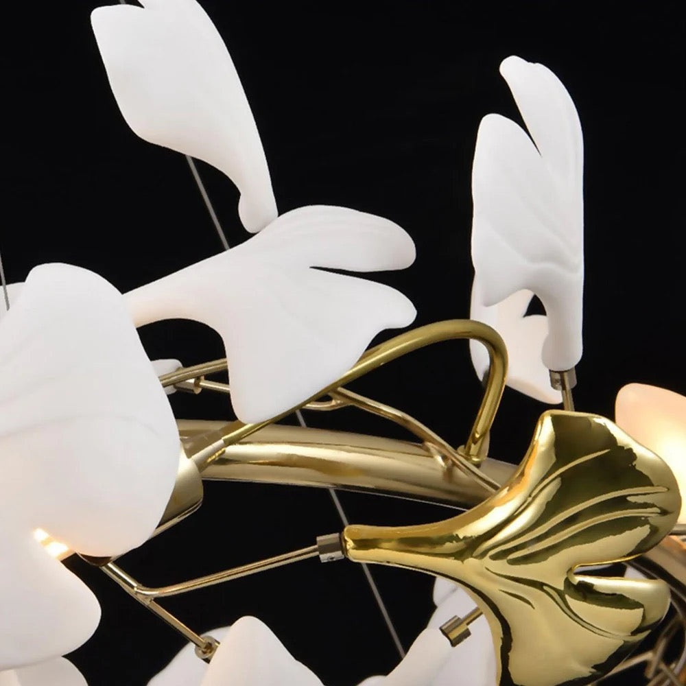 Designer Chandelier Extra Large Tall Ceramic Leaf High Decorative Luxury Loft Hotel, Home Stairs Lights