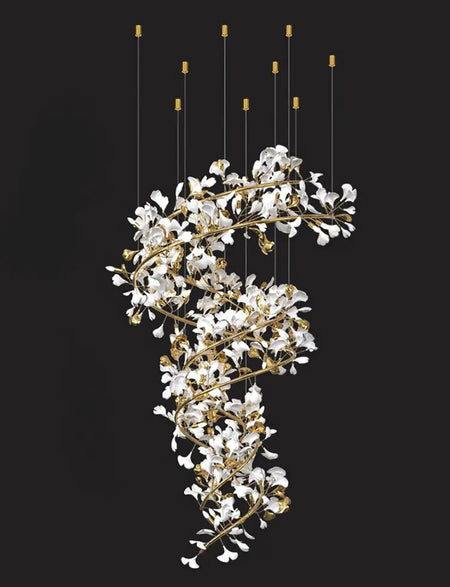 Designer Chandelier Extra Large Tall Ceramic Leaf High Decorative Luxury Loft Hotel, Home Stairs Lights