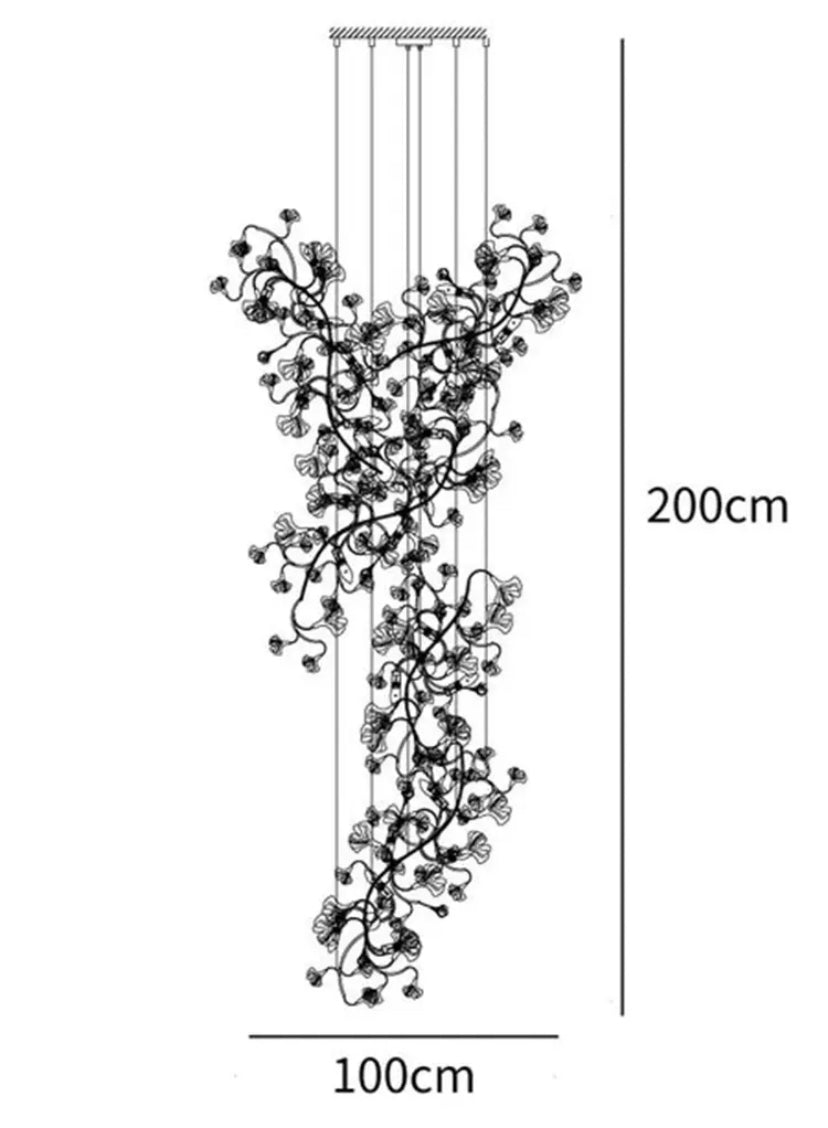 Designer Chandelier Extra Large Tall Ceramic Leaf High Decorative Luxury Loft Hotel, Home Stairs Lights
